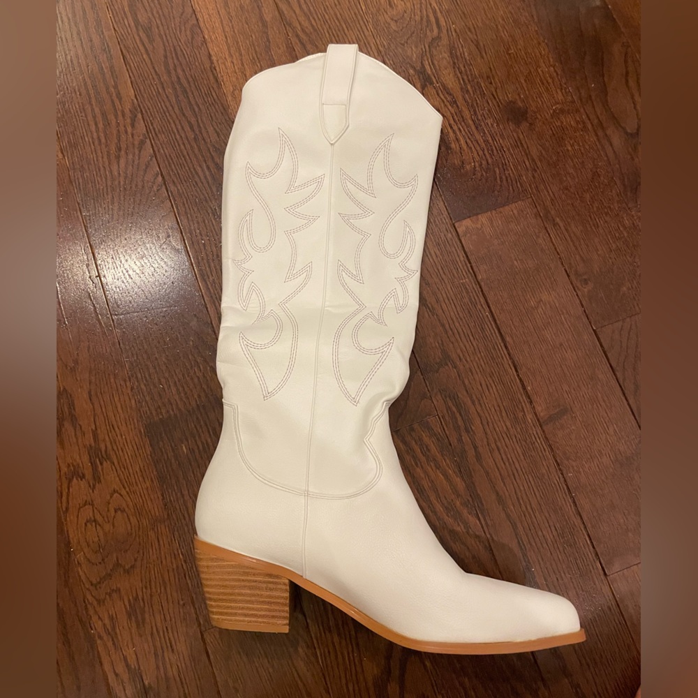White knee high cowboy boots